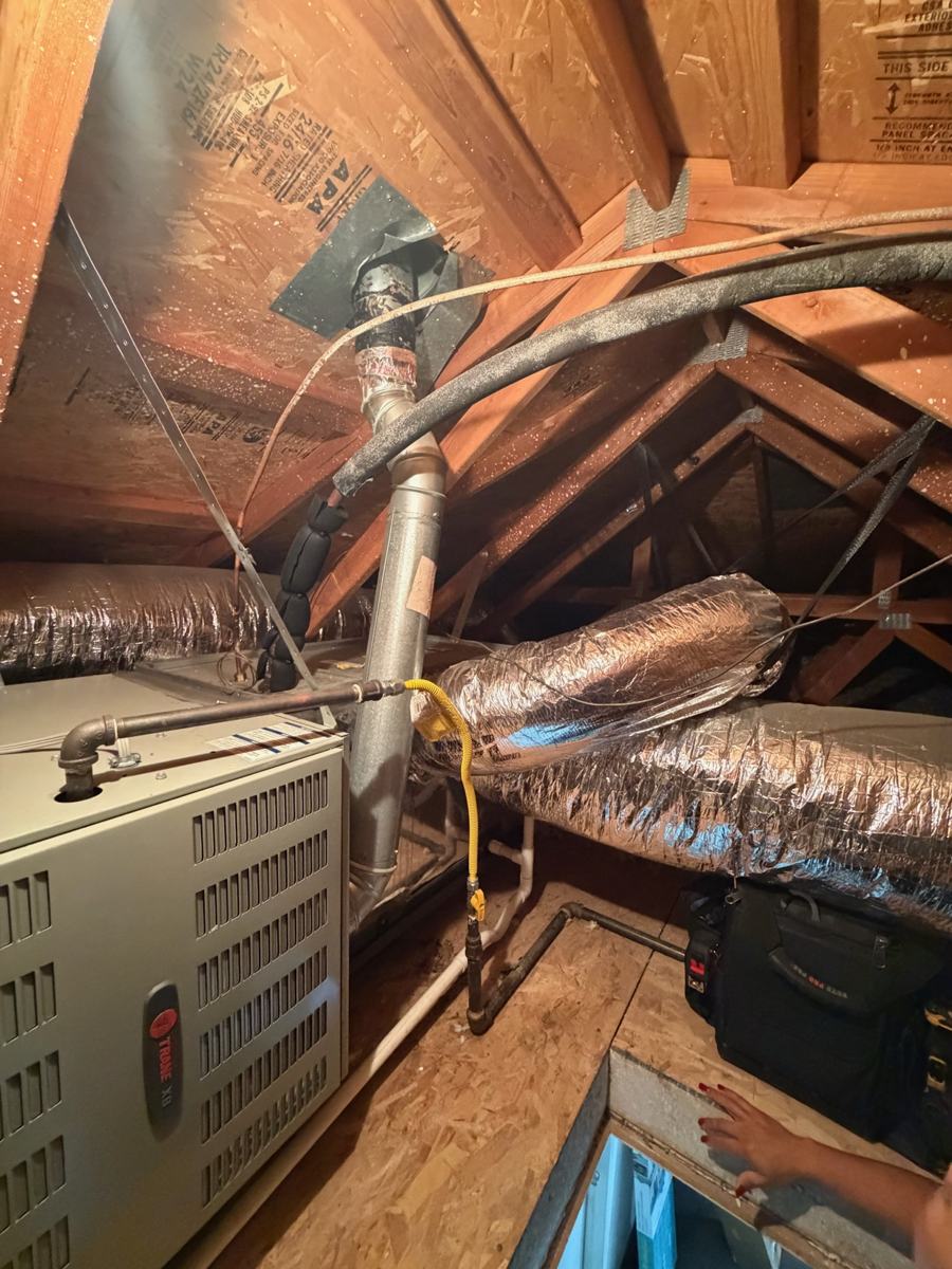 Attic furnace with new venting and gas line