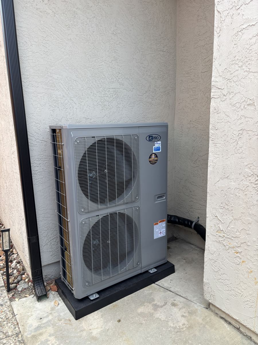 Heat pump installed on a new pad in Oceanside
